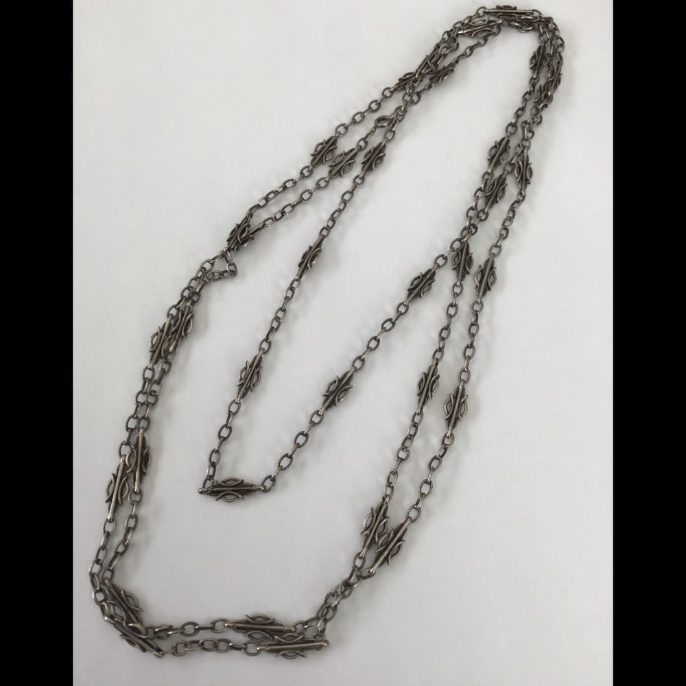 Antique Victorian Sterling Silver X Long Necklace